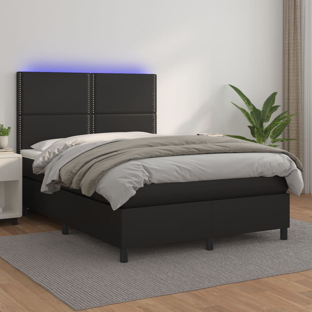 Sommier à lattes de lit avec matelas et LED Noir 140x190 cm - XIOS