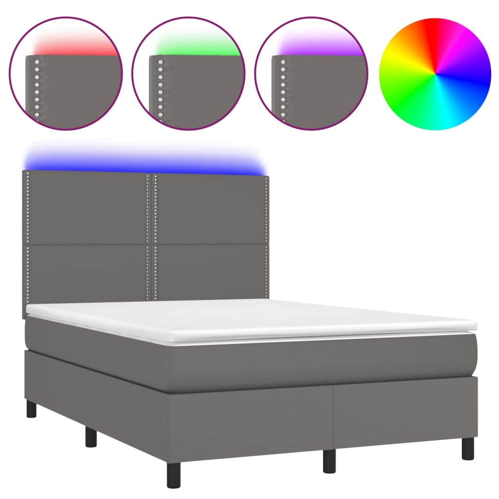 Sommier à lattes de lit avec matelas et LED Gris 140x190 cm - XIOS