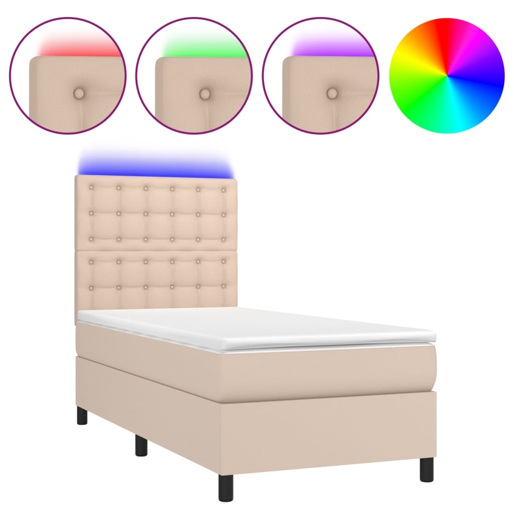 Sommier à lattes de lit avec matelas et LED Cappuccino 80x200cm - XIOS
