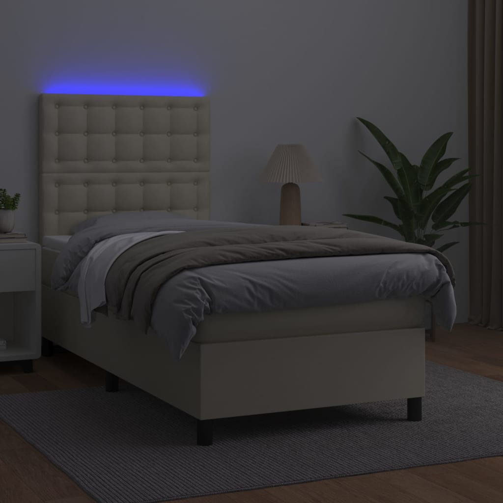 Sommier à lattes de lit avec matelas et LED Crème 90x190 cm - XIOS