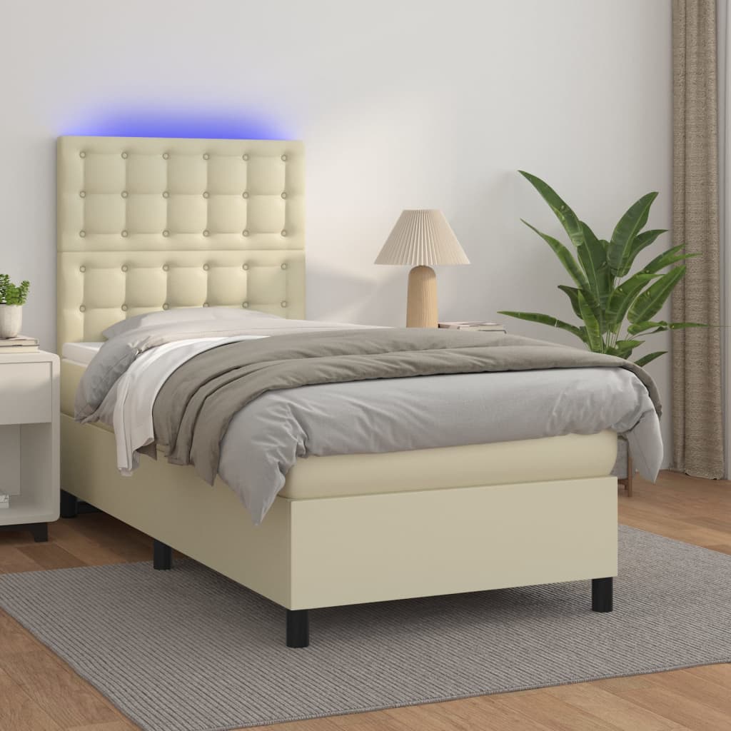 Sommier à lattes de lit avec matelas et LED Crème 90x190 cm - XIOS