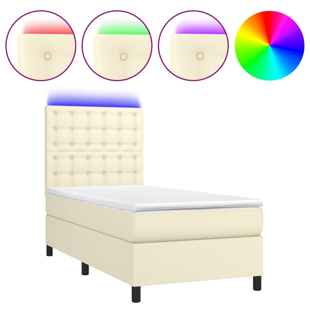 Sommier à lattes de lit avec matelas et LED Crème 90x200 cm - XIOS