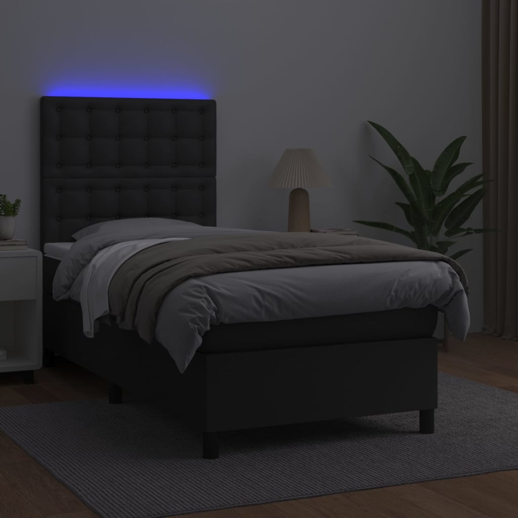 Sommier à lattes de lit avec matelas et LED Noir 100x200 cm - XIOS