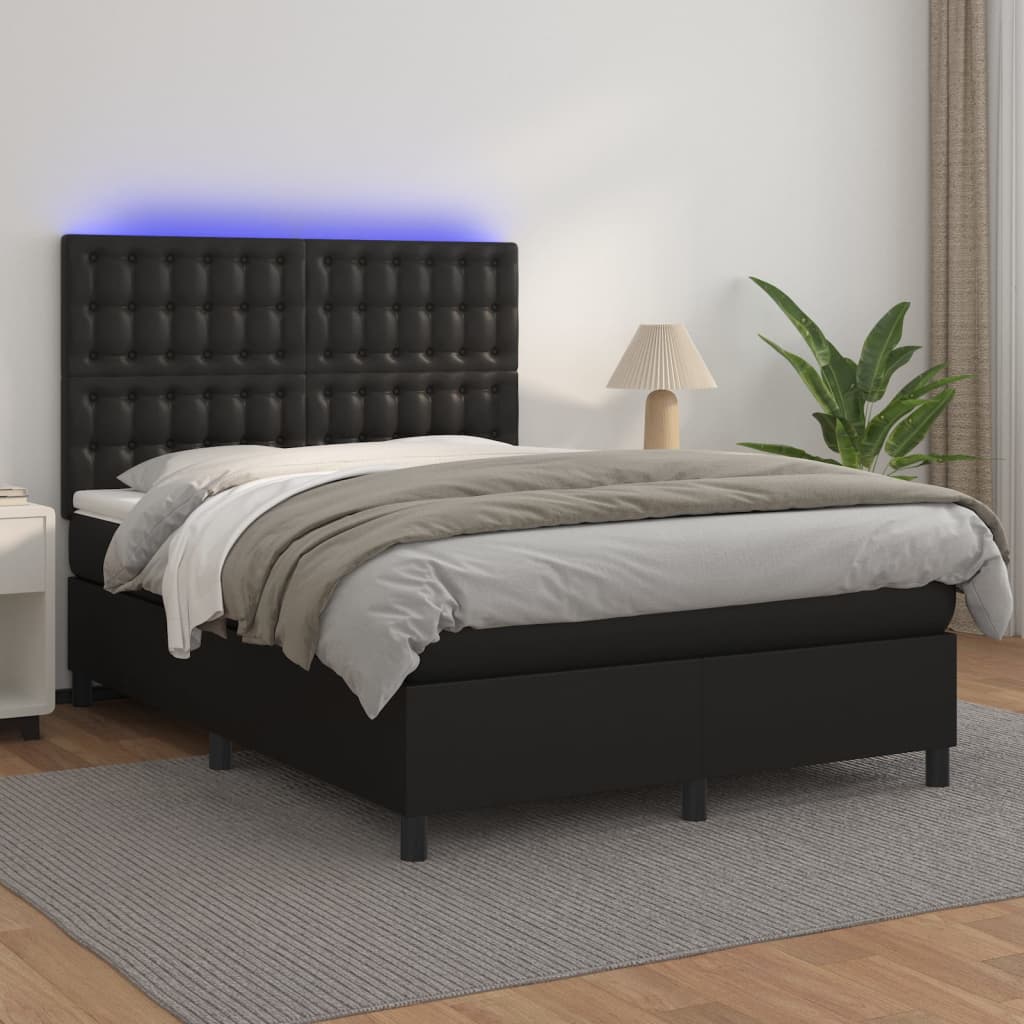 Sommier à lattes de lit avec matelas et LED Noir 140x190 cm - XIOS