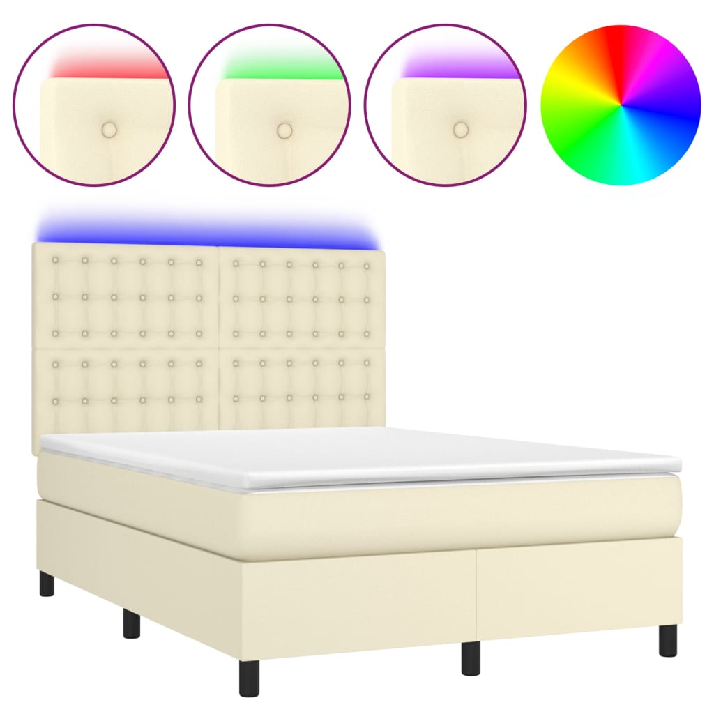 Sommier à lattes de lit avec matelas et LED Crème 140x190 cm - XIOS