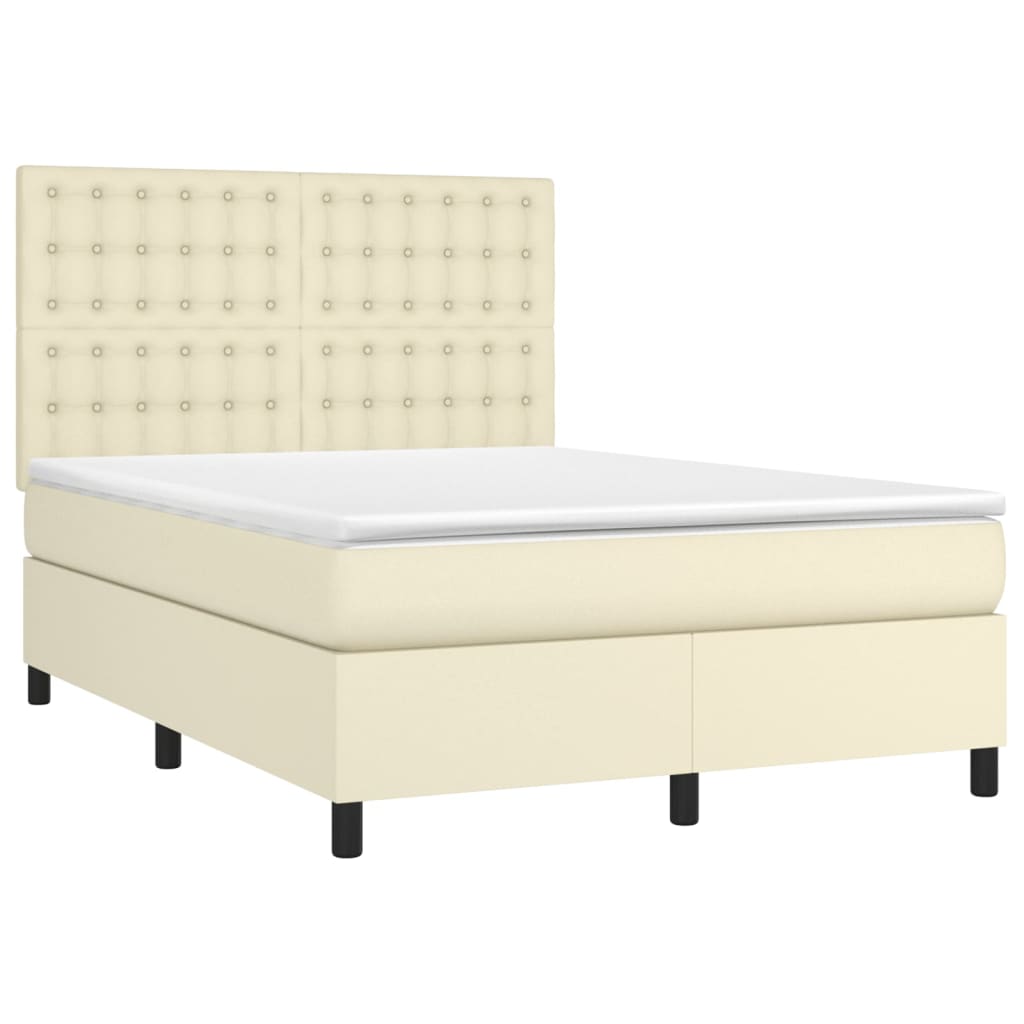 Sommier à lattes de lit avec matelas et LED Crème 140x190 cm