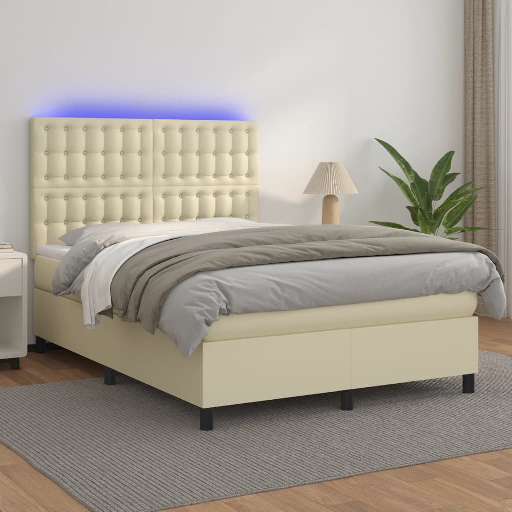 Sommier à lattes de lit avec matelas et LED Crème 140x190 cm - XIOS
