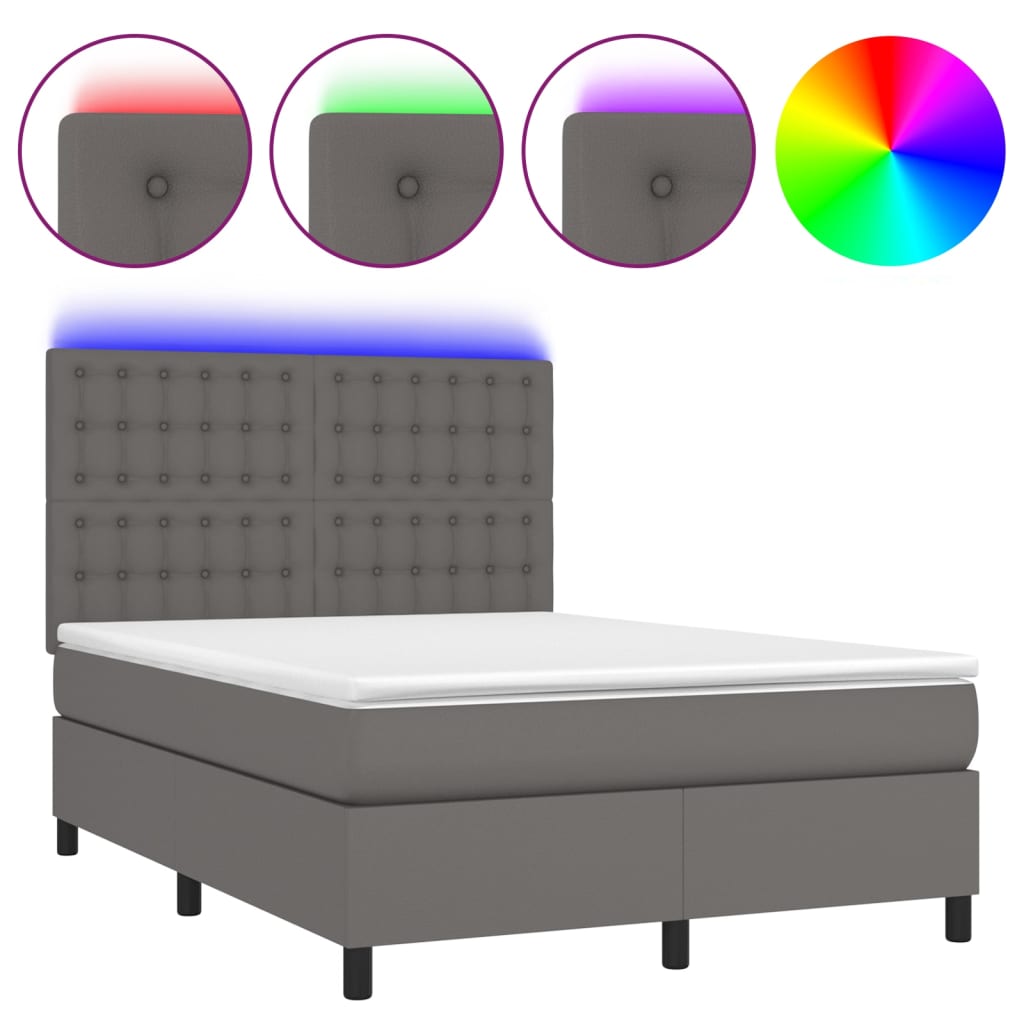 Sommier à lattes de lit avec matelas et LED Gris 140x190 cm - XIOS
