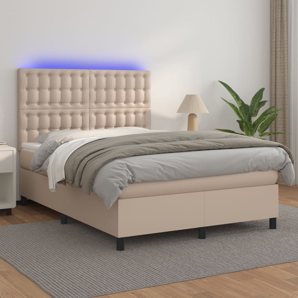 Sommier à lattes de lit avec matelas LED Cappuccino 140x190 cm