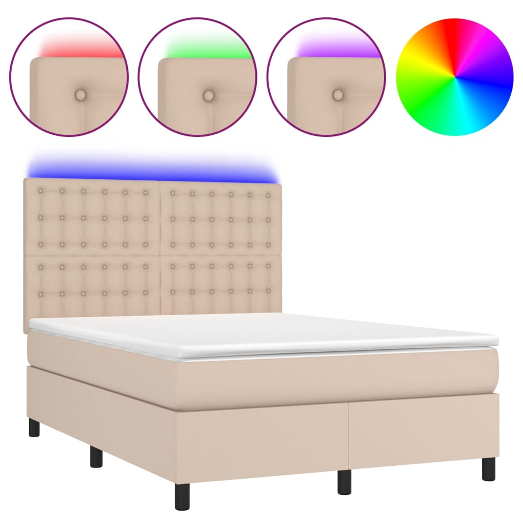 Sommier à lattes de lit avec matelas LED Cappuccino 140x200 cm