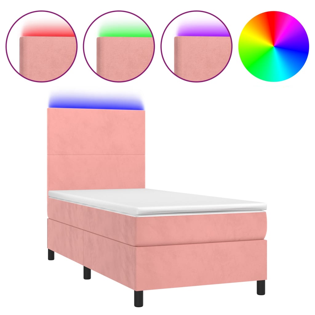 Sommier à lattes de lit et matelas et LED Rose 80x200cm Velours Lits & cadres de lit vidaXL