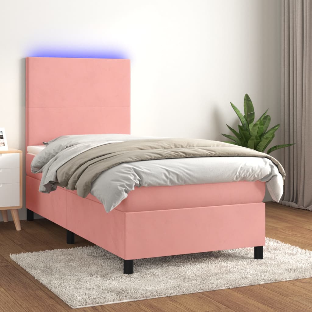 Sommier à lattes de lit et matelas et LED Rose 80x200cm Velours Lits & cadres de lit vidaXL