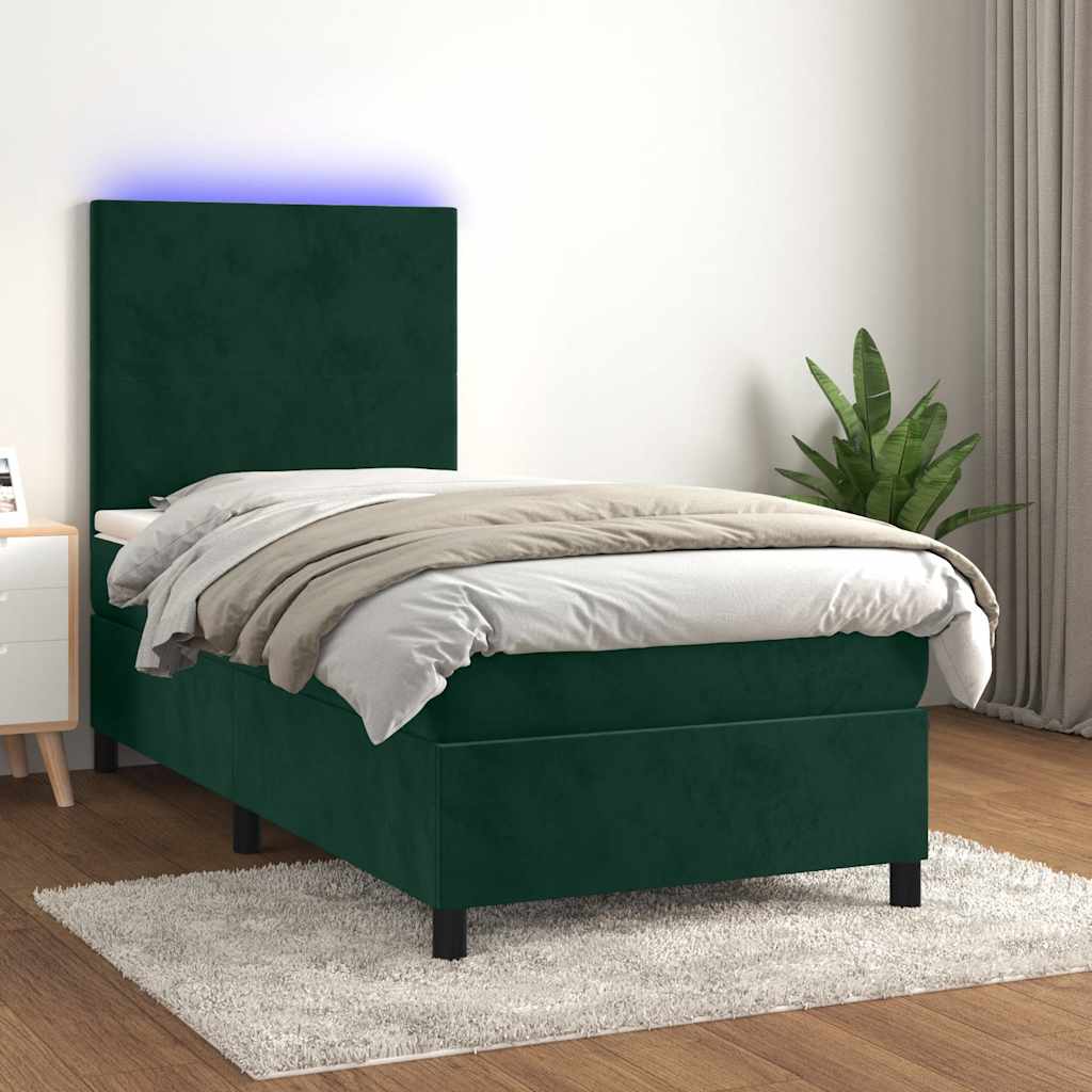 Sommier à lattes de lit avec matelas et LED Vert foncé 90x190cm - XIOS