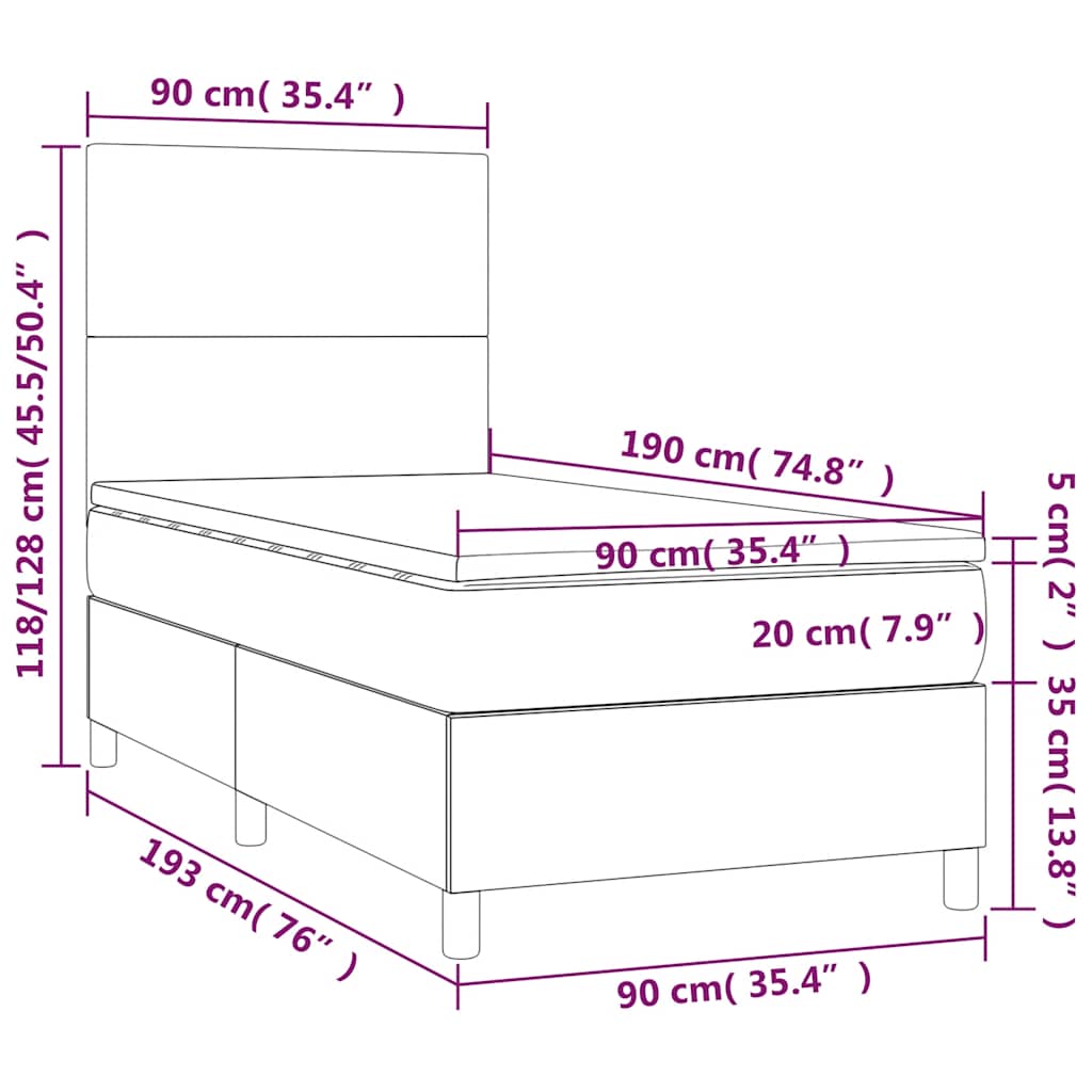 Sommier à lattes de lit avec matelas et LED Bleu foncé 90x190cm - XIOS
