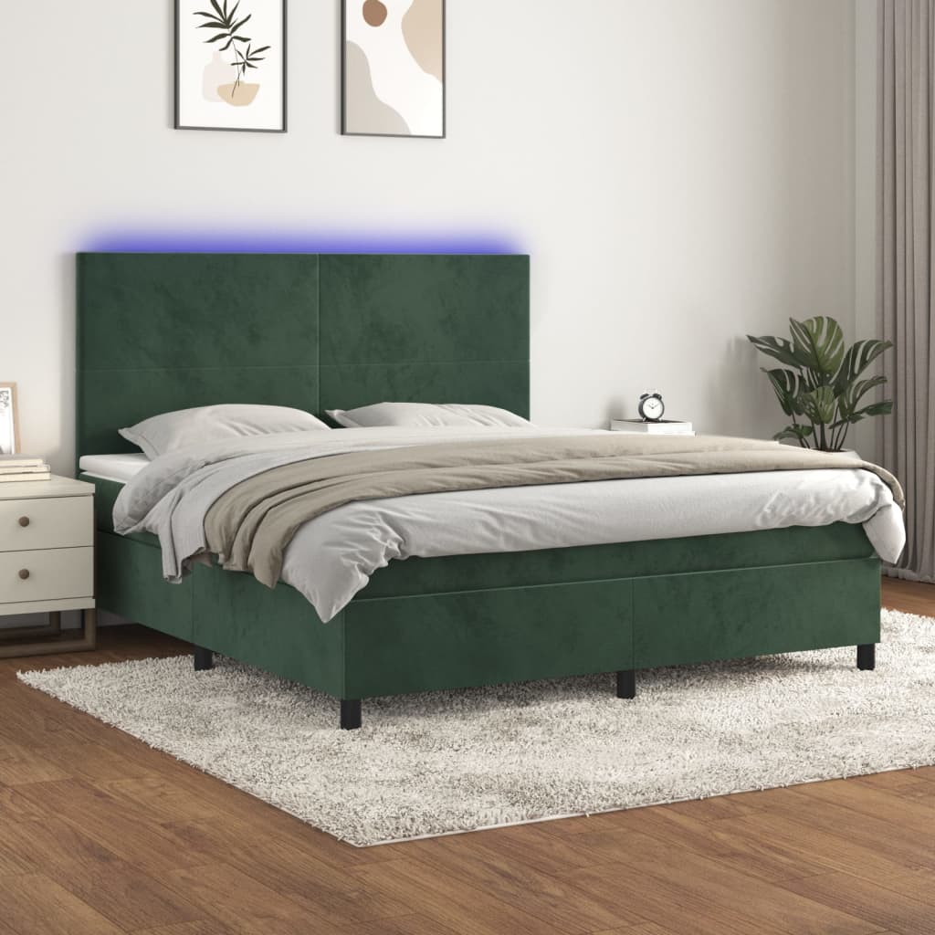 Sommier à lattes de lit avec matelas LED Vert foncé 160x200 cm
