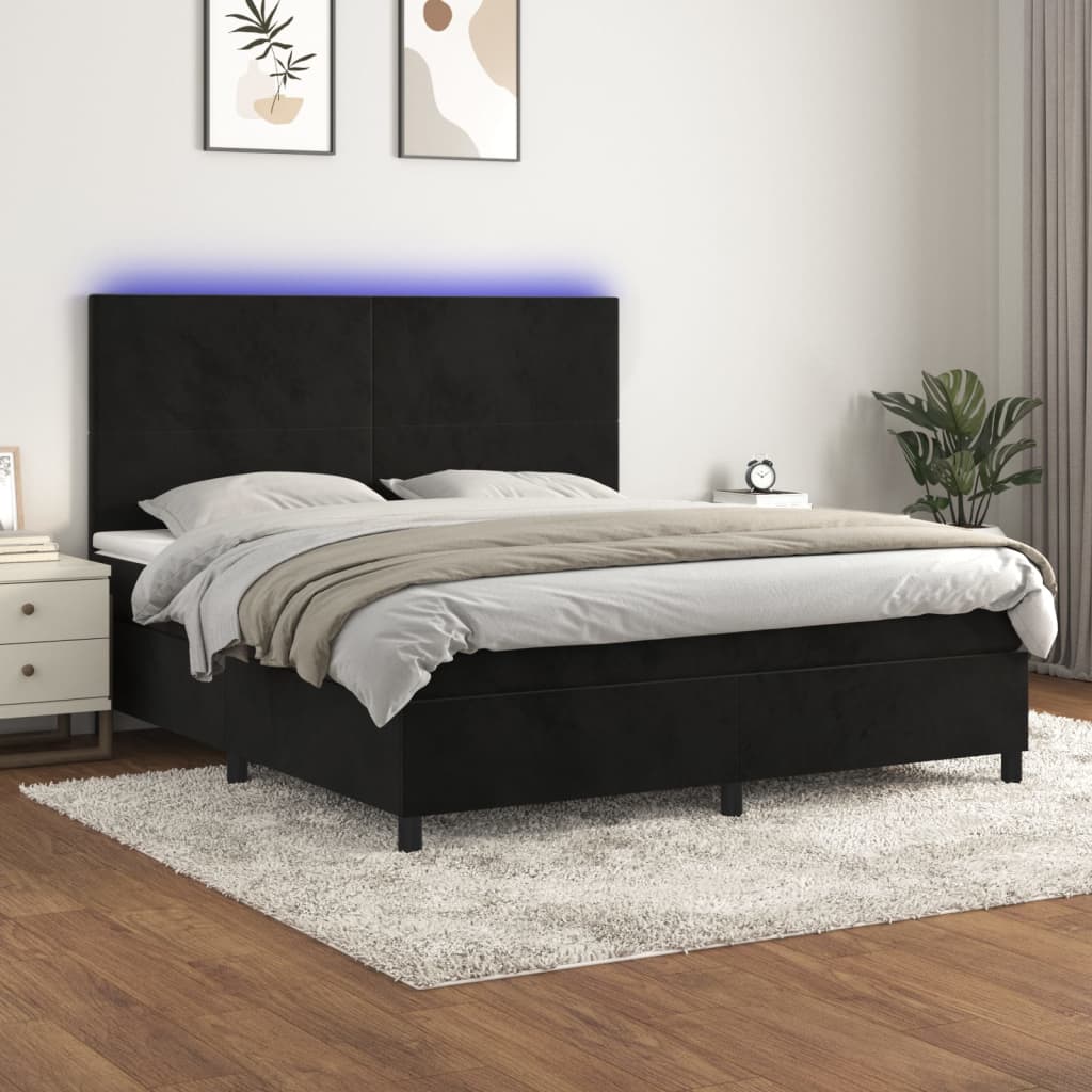 Sommier à lattes de lit et matelas LED Noir 180x200 cm Velours - XIOS