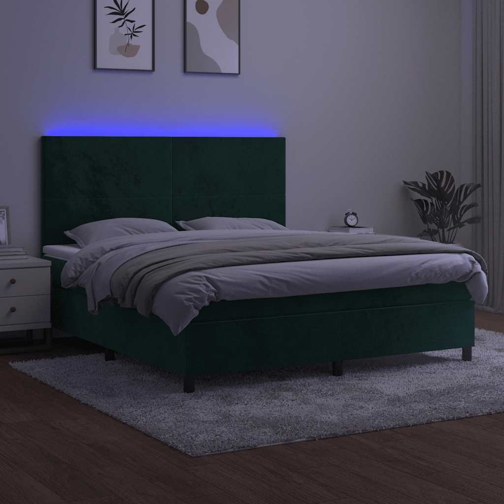 Sommier à lattes de lit et matelas et LED Vert foncé 180x200 cm