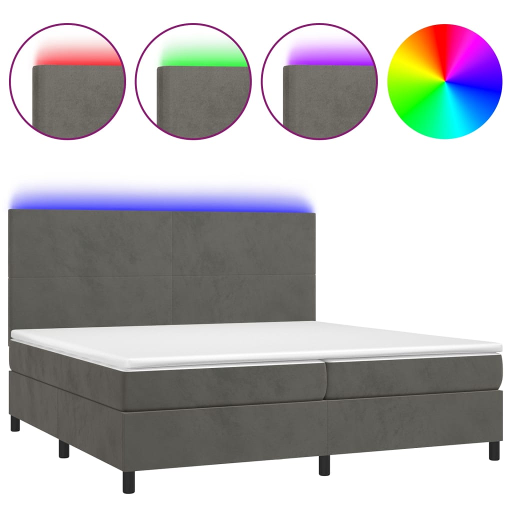 Sommier à lattes de lit avec matelas LED Gris foncé 200x200 cm - XIOS