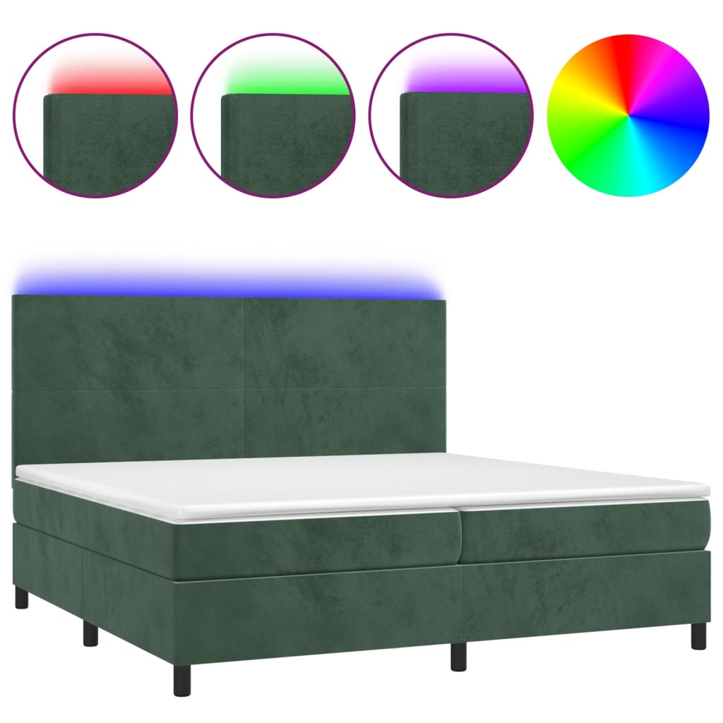 Sommier à lattes de lit avec matelas LED Vert foncé 200x200 cm - XIOS