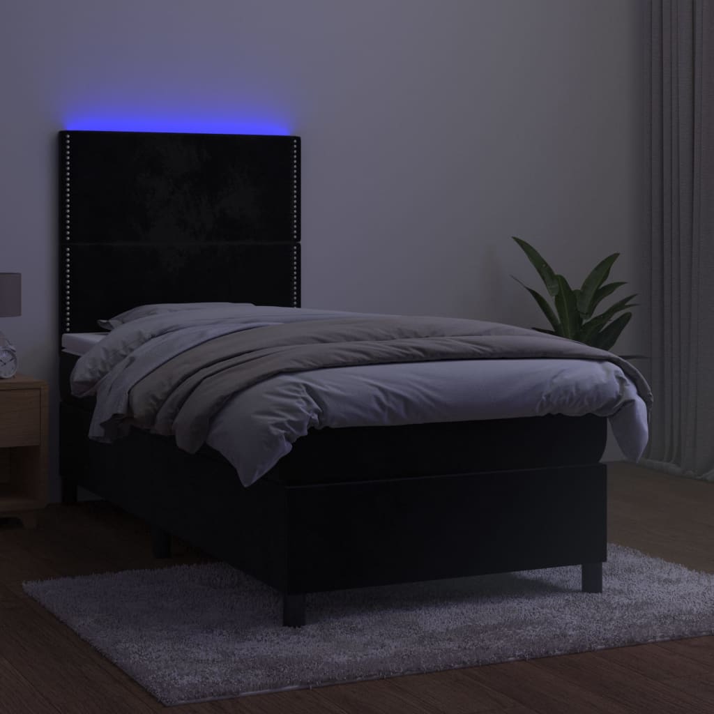 Sommier à lattes de lit avec matelas LED Noir 90x190 cm Velours - XIOS