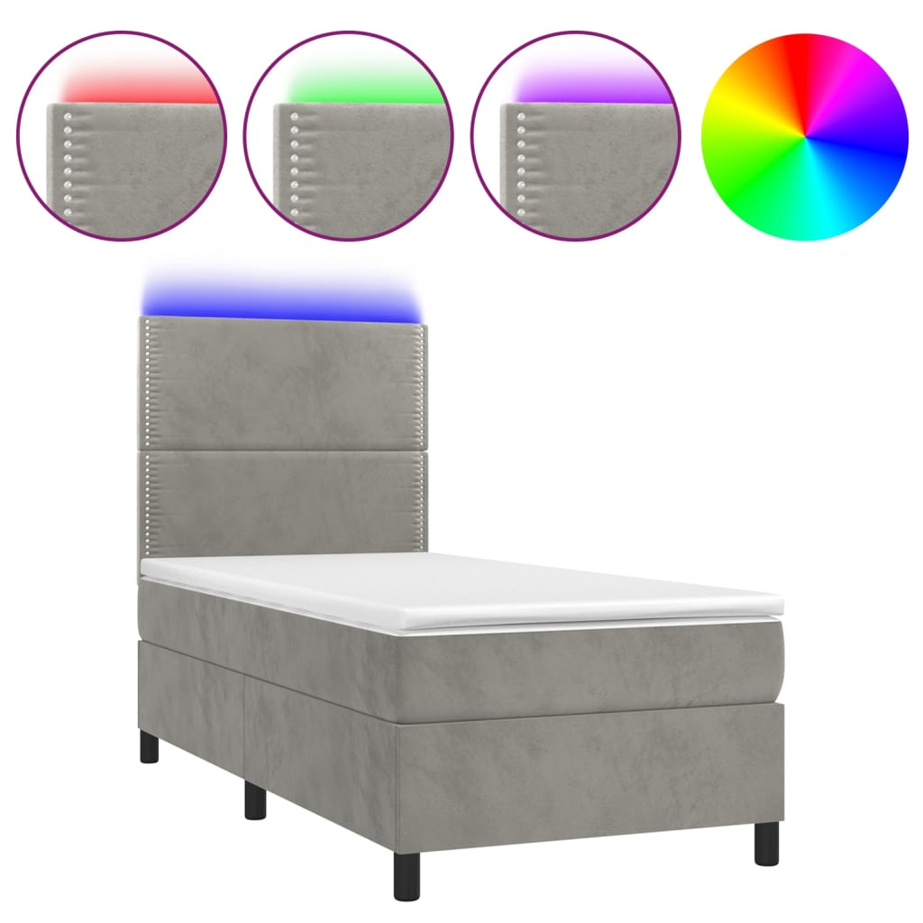Sommier à lattes de lit matelas et LED Gris clair 100x200 cm - XIOS