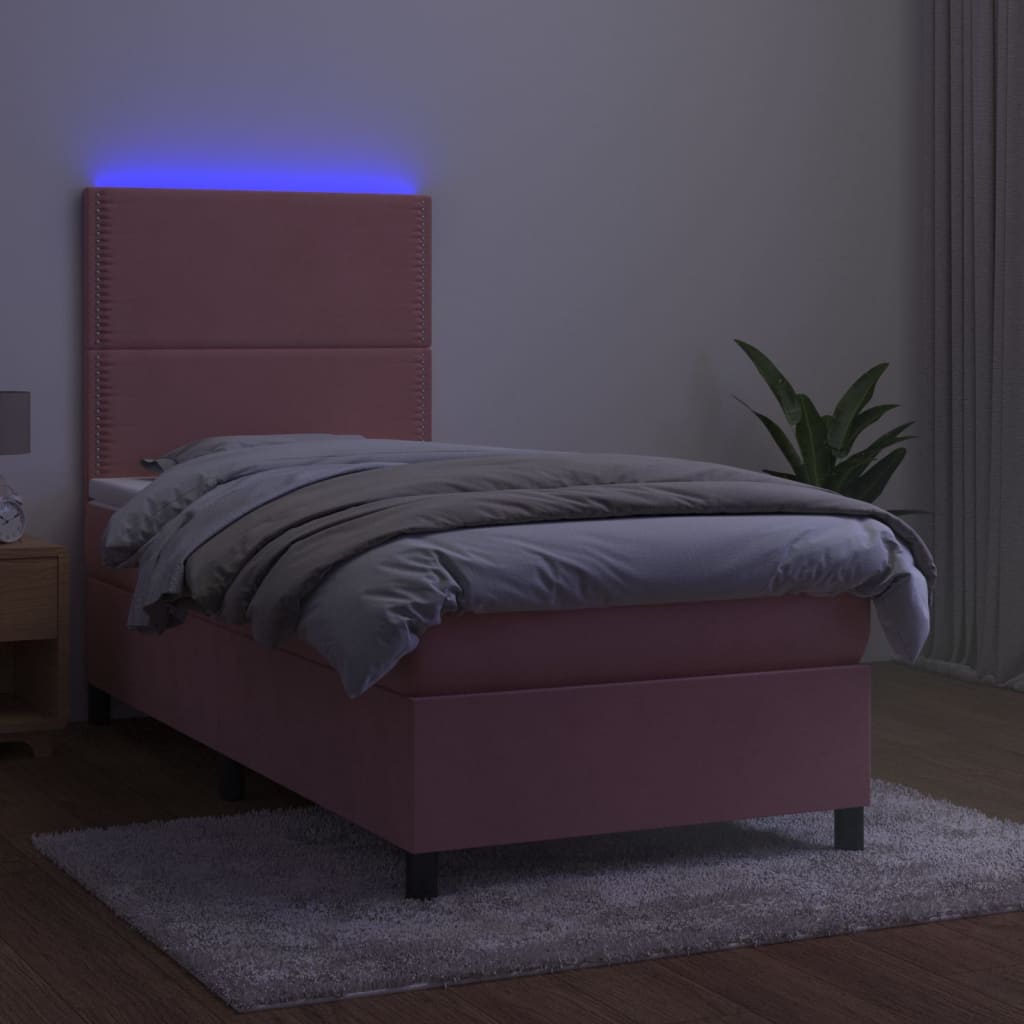 Sommier à lattes de lit matelas et LED Rose 100x200 cm Velours - XIOS