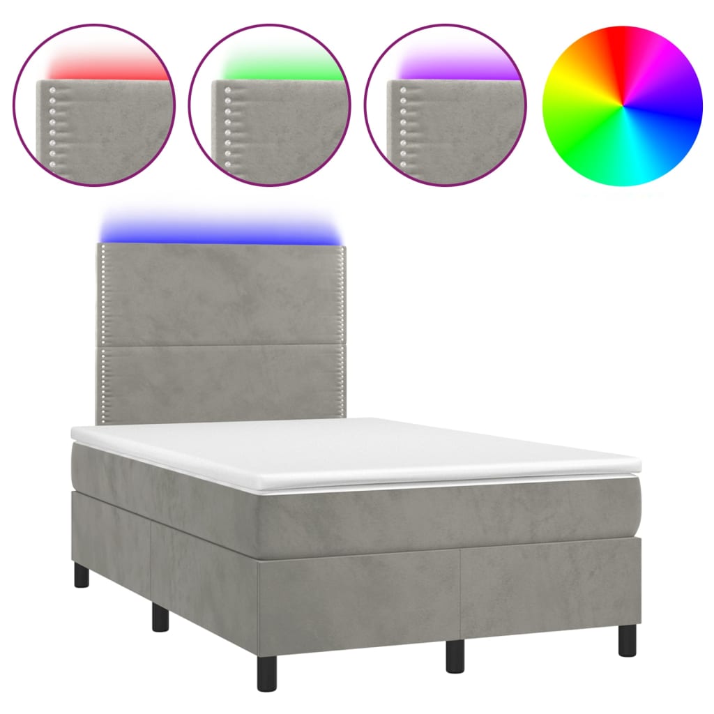 Sommier à lattes de lit matelas et LED Gris clair 120x200 cm - XIOS