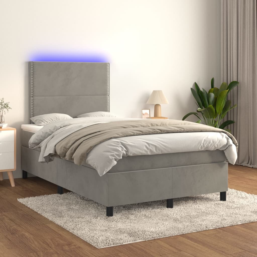 Sommier à lattes de lit matelas et LED Gris clair 120x200 cm - XIOS