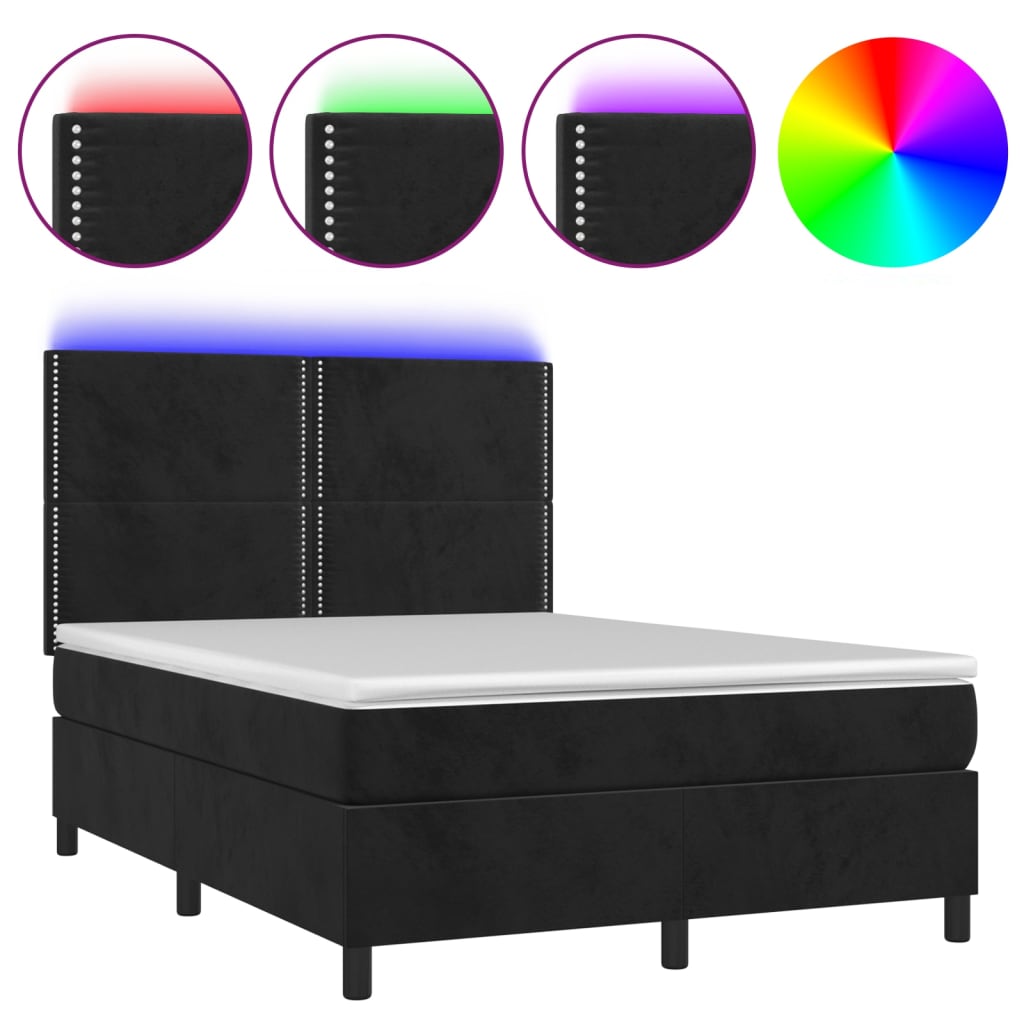 Sommier à lattes de lit matelas et LED Noir 140x190 cm Velours - XIOS