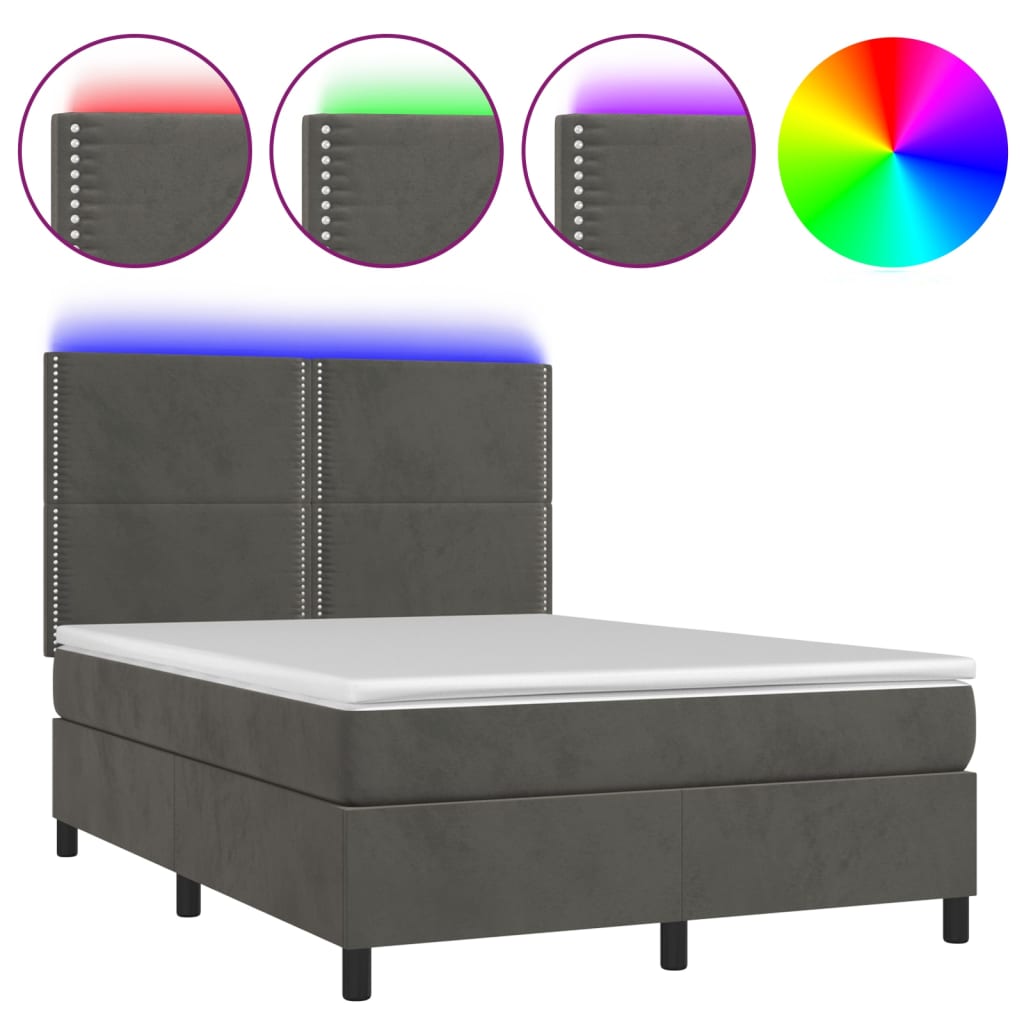 Sommier à lattes de lit matelas et LED Gris foncé 140x200 cm - XIOS