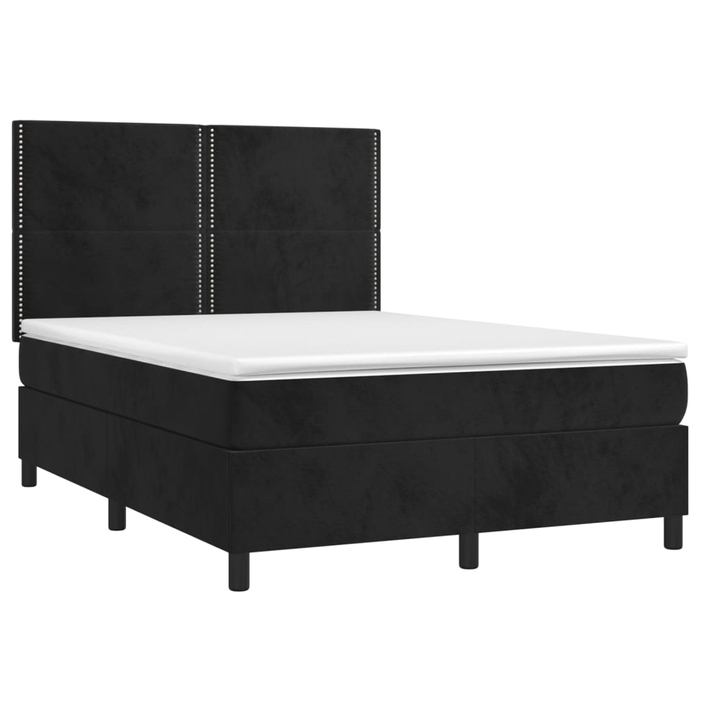 Sommier à lattes de lit matelas et LED Noir 140x200 cm Velours - XIOS
