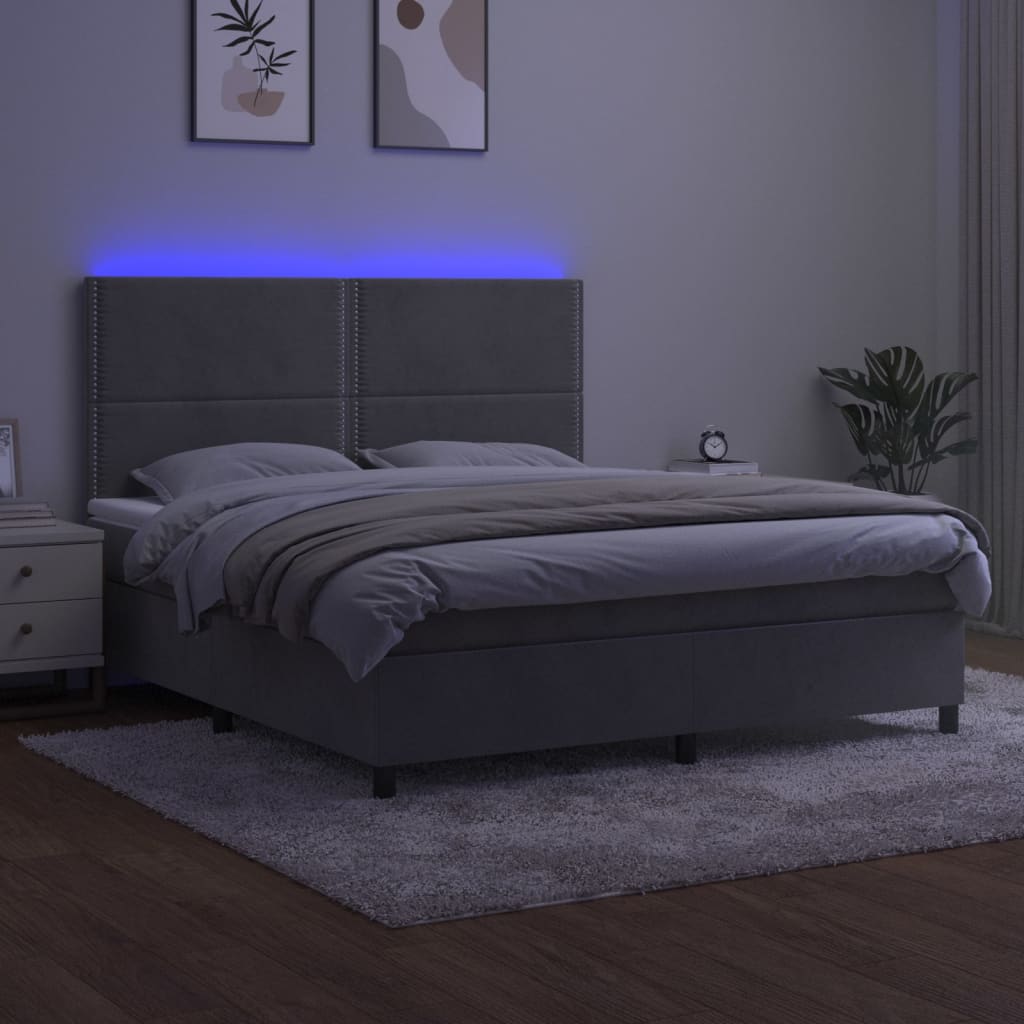 Sommier à lattes de lit matelas et LED Gris clair 160x200 cm - XIOS