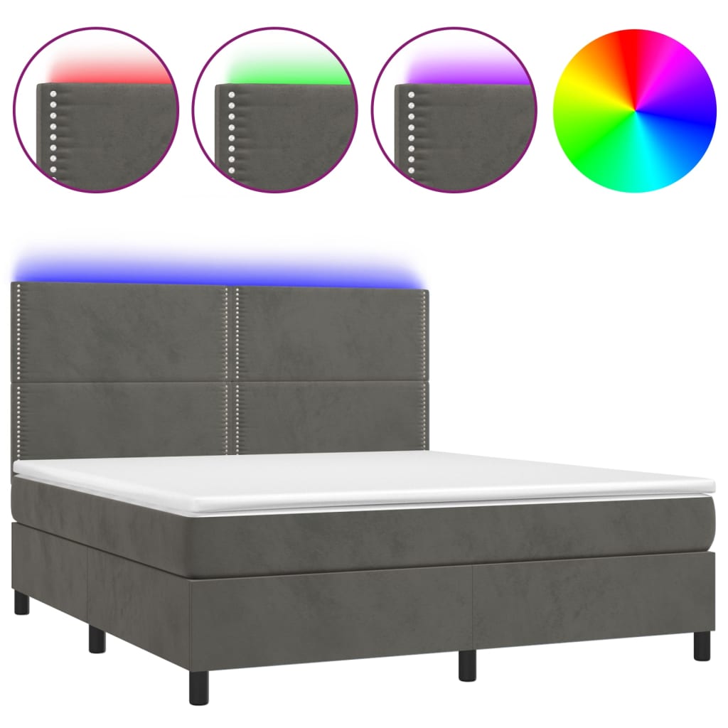 Sommier à lattes de lit matelas et LED Gris foncé 160x200 cm - XIOS