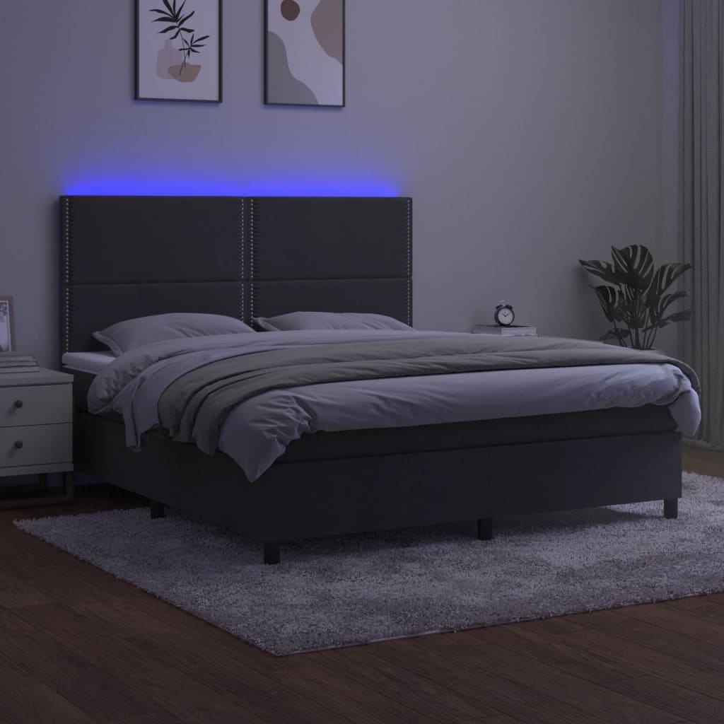 Sommier à lattes de lit matelas et LED Gris foncé 160x200 cm - XIOS