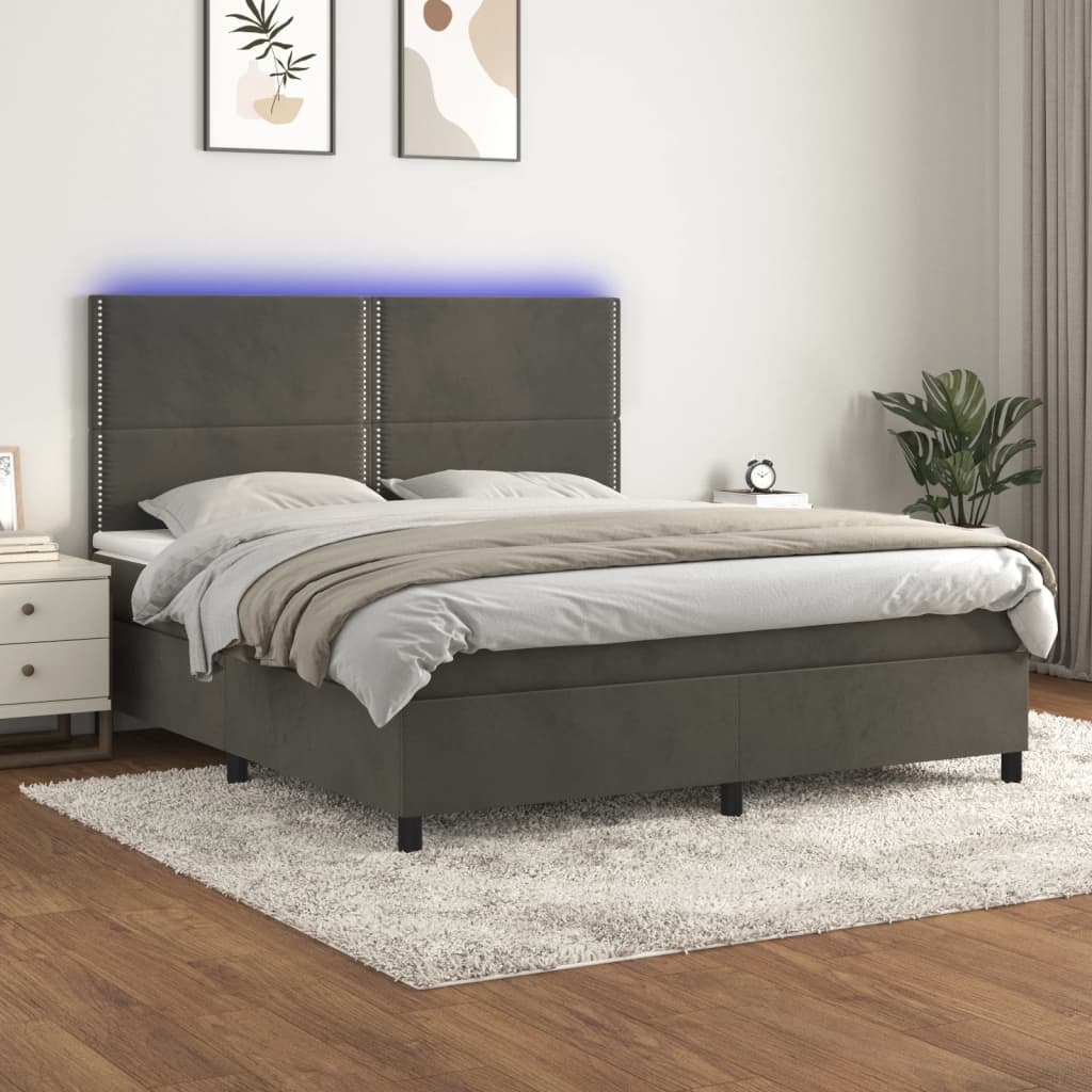Sommier à lattes de lit matelas et LED Gris foncé 160x200 cm - XIOS