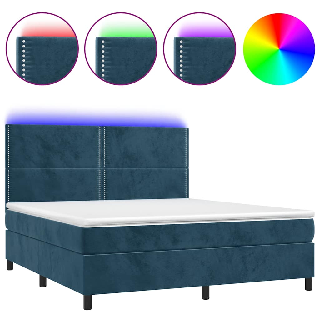 Sommier à lattes de lit matelas et LED Bleu foncé 160x200 cm - XIOS