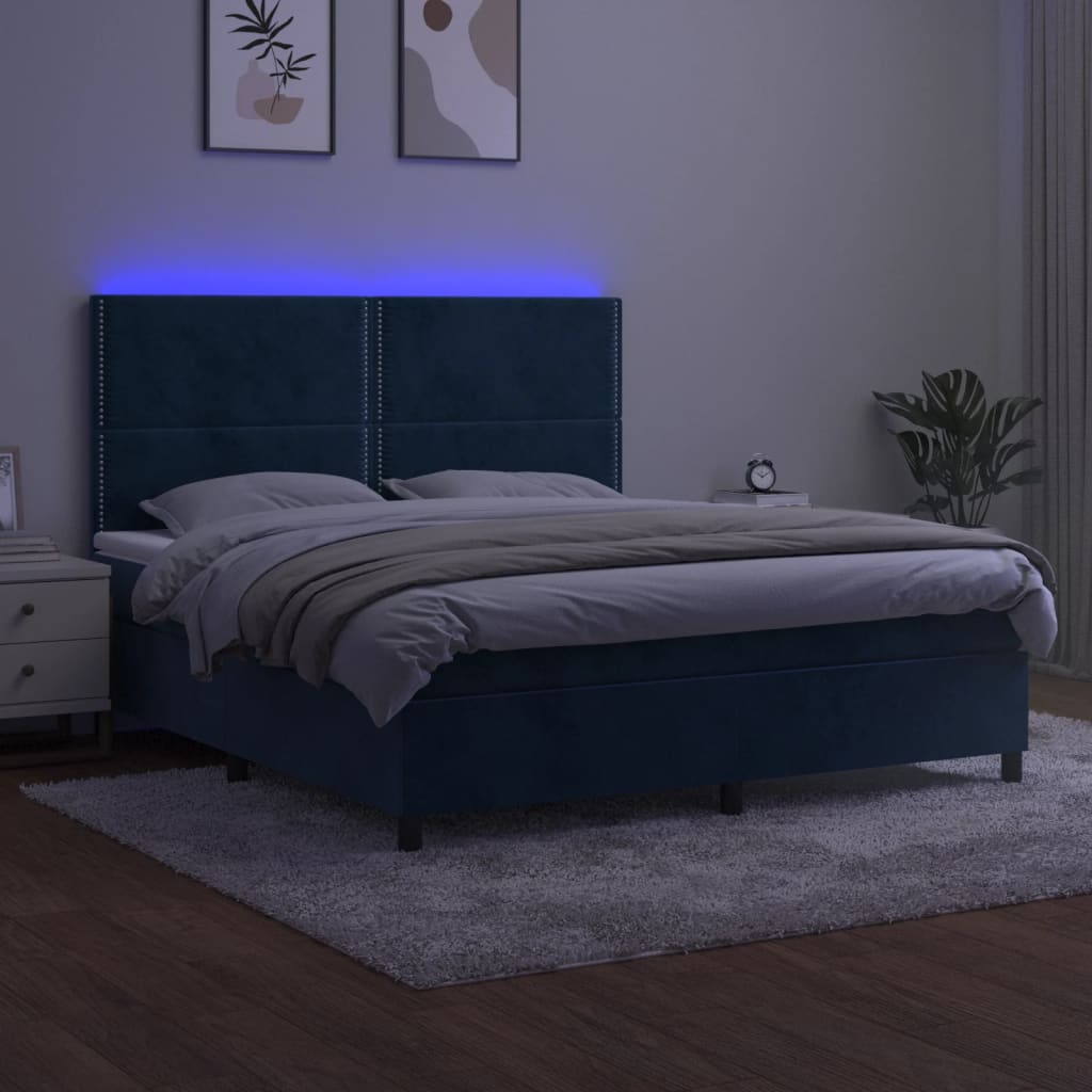 Sommier à lattes de lit matelas et LED Bleu foncé 160x200 cm - XIOS