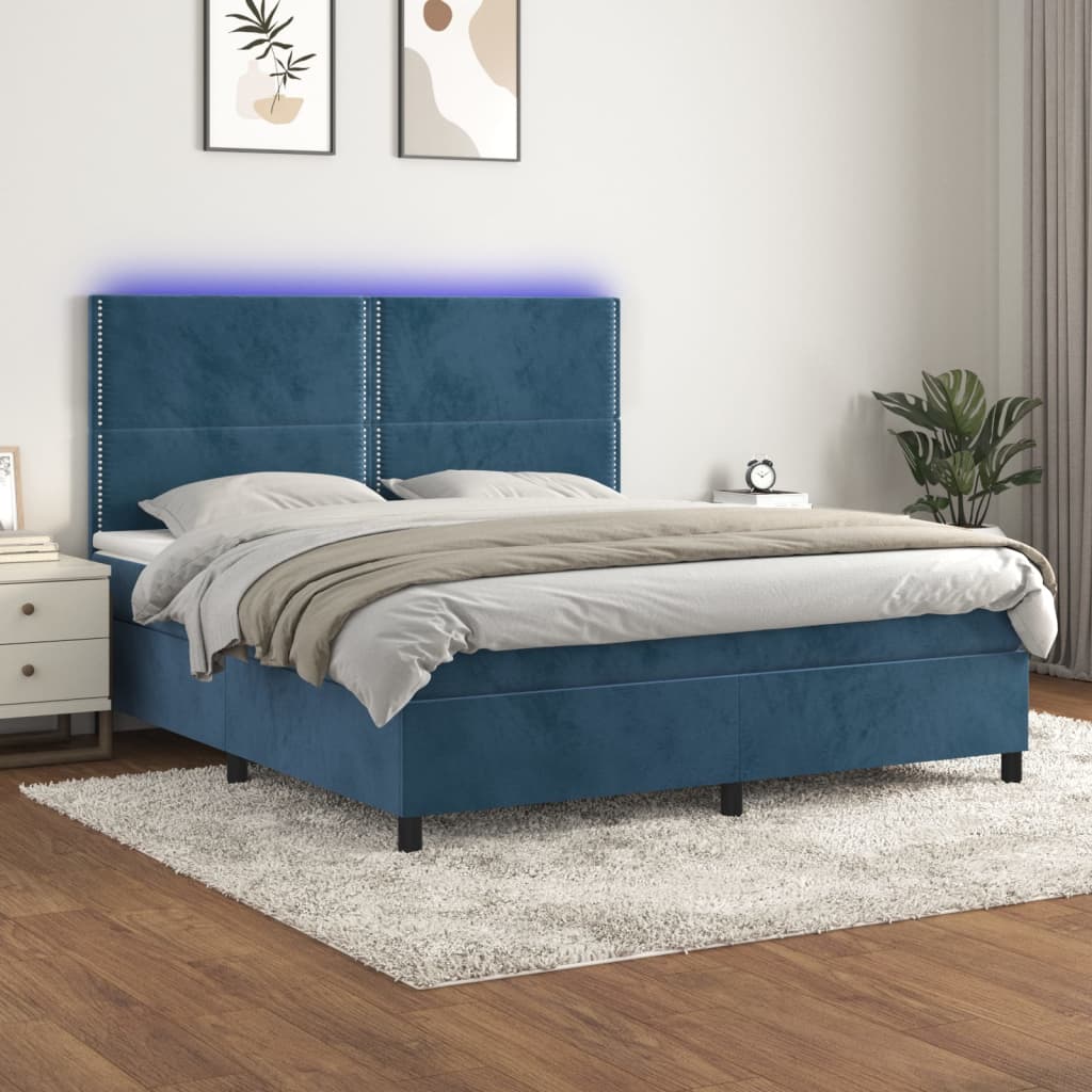 Sommier à lattes de lit matelas et LED Bleu foncé 160x200 cm - XIOS