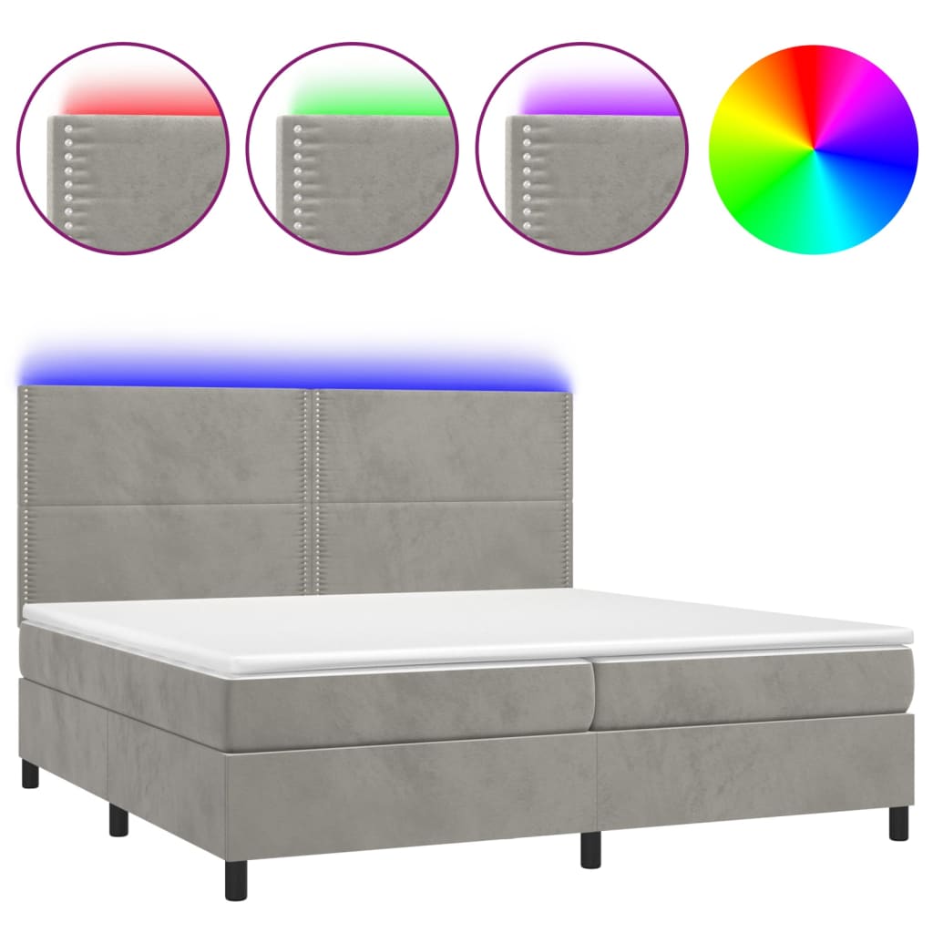 Sommier à lattes de lit matelas et LED Gris clair 200x200 cm - XIOS