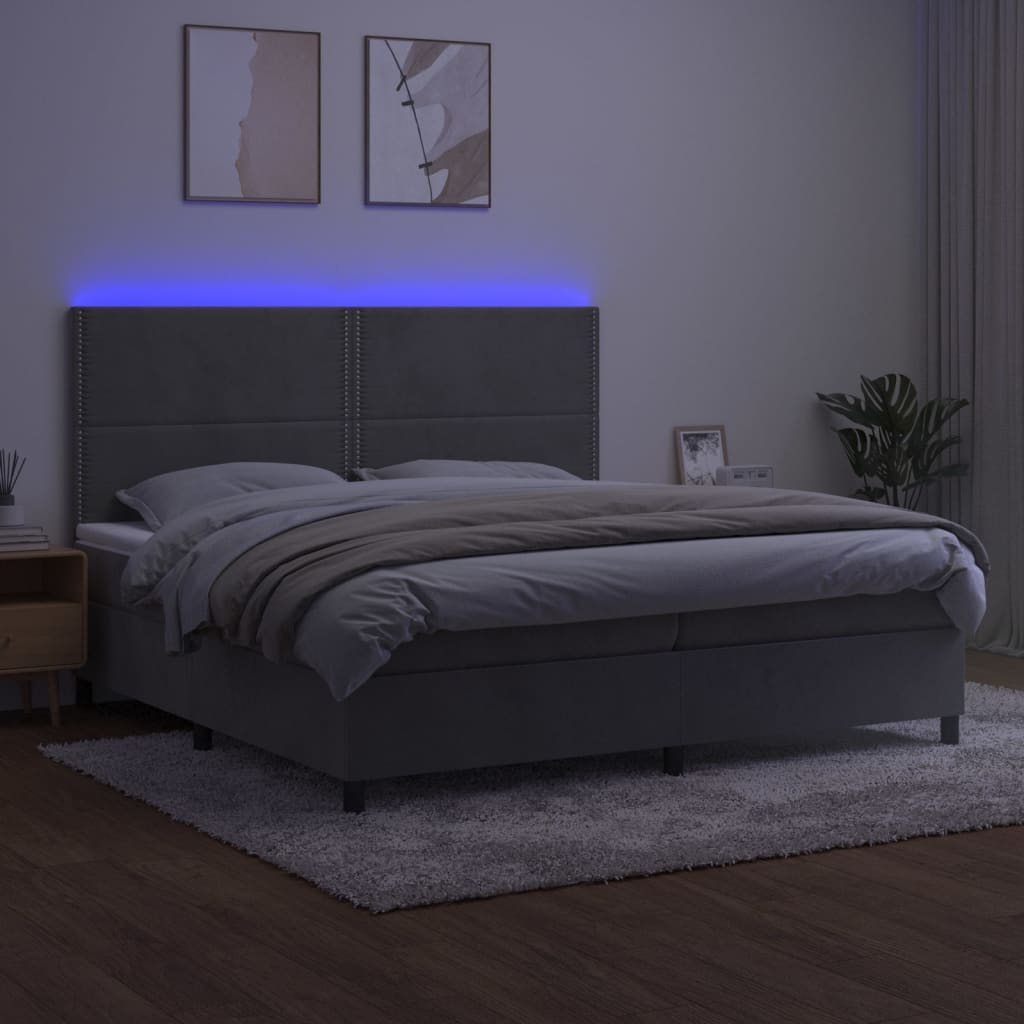 Sommier à lattes de lit matelas et LED Gris clair 200x200 cm - XIOS