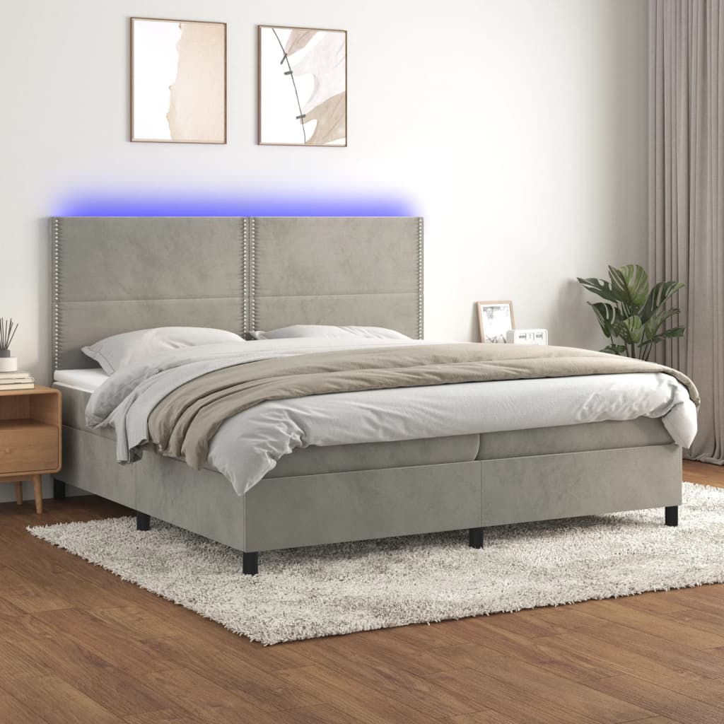 Sommier à lattes de lit matelas et LED Gris clair 200x200 cm - XIOS