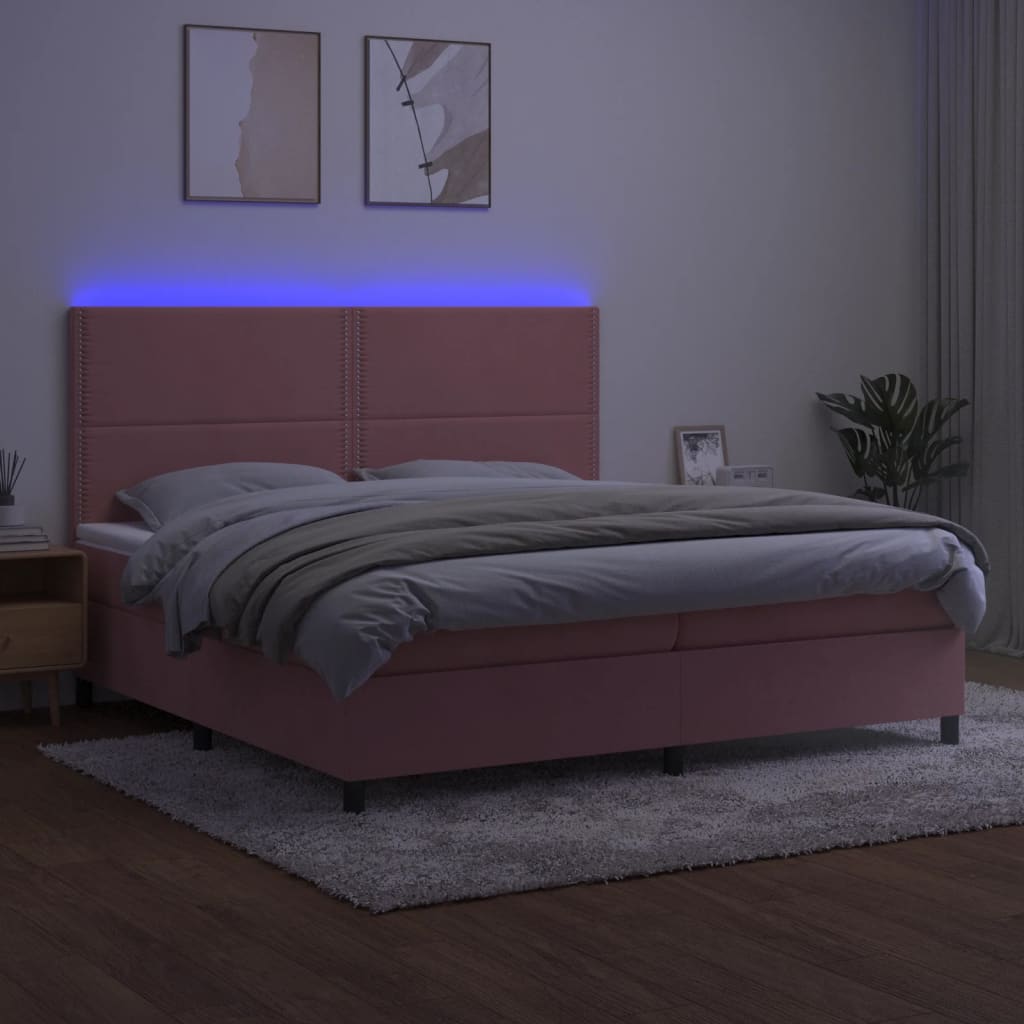 Sommier à lattes de lit matelas et LED Rose 200x200 cm Velours - XIOS