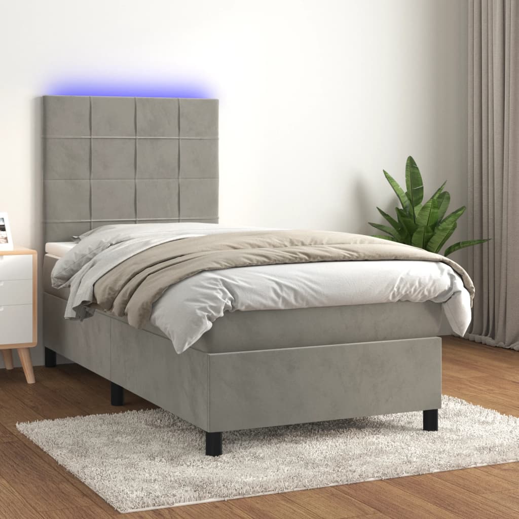 Sommier à lattes de lit et matelas et LED Gris clair 90x190 cm - XIOS