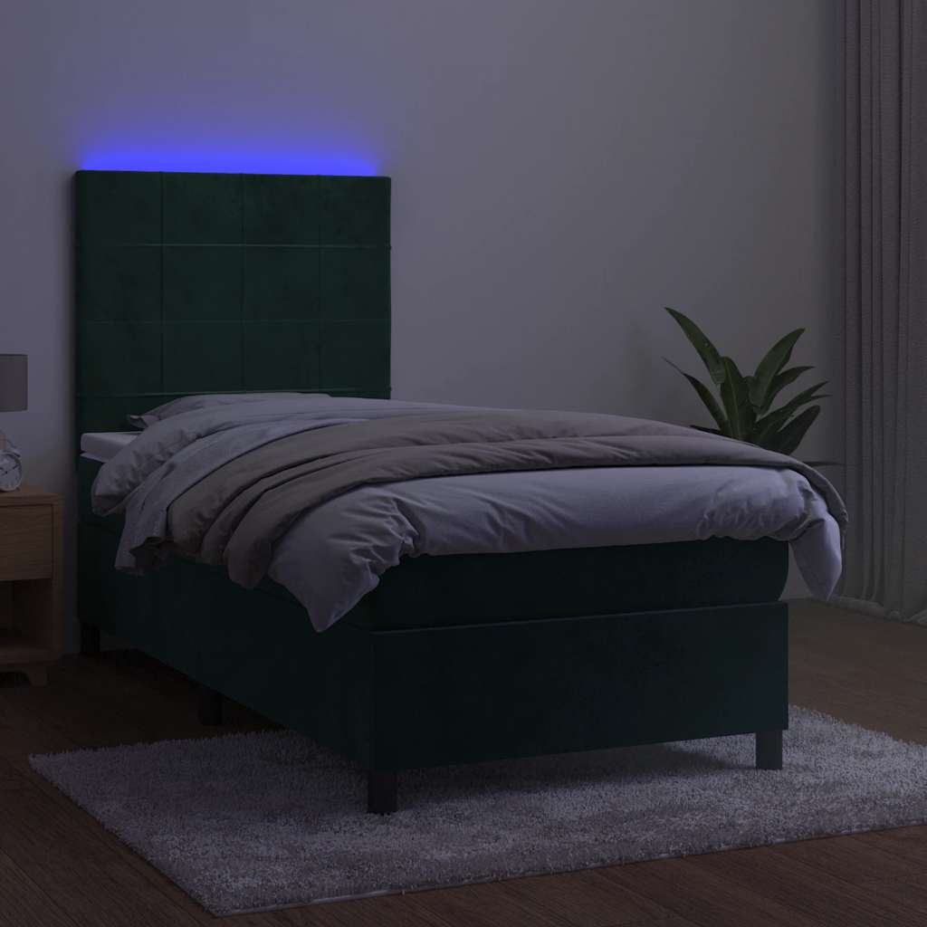 Sommier à lattes de lit et matelas et LED Vert foncé 90x190 cm - XIOS