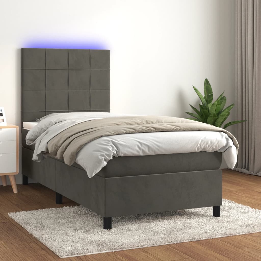 Sommier à lattes de lit et matelas et LED Gris foncé 90x200 cm - XIOS