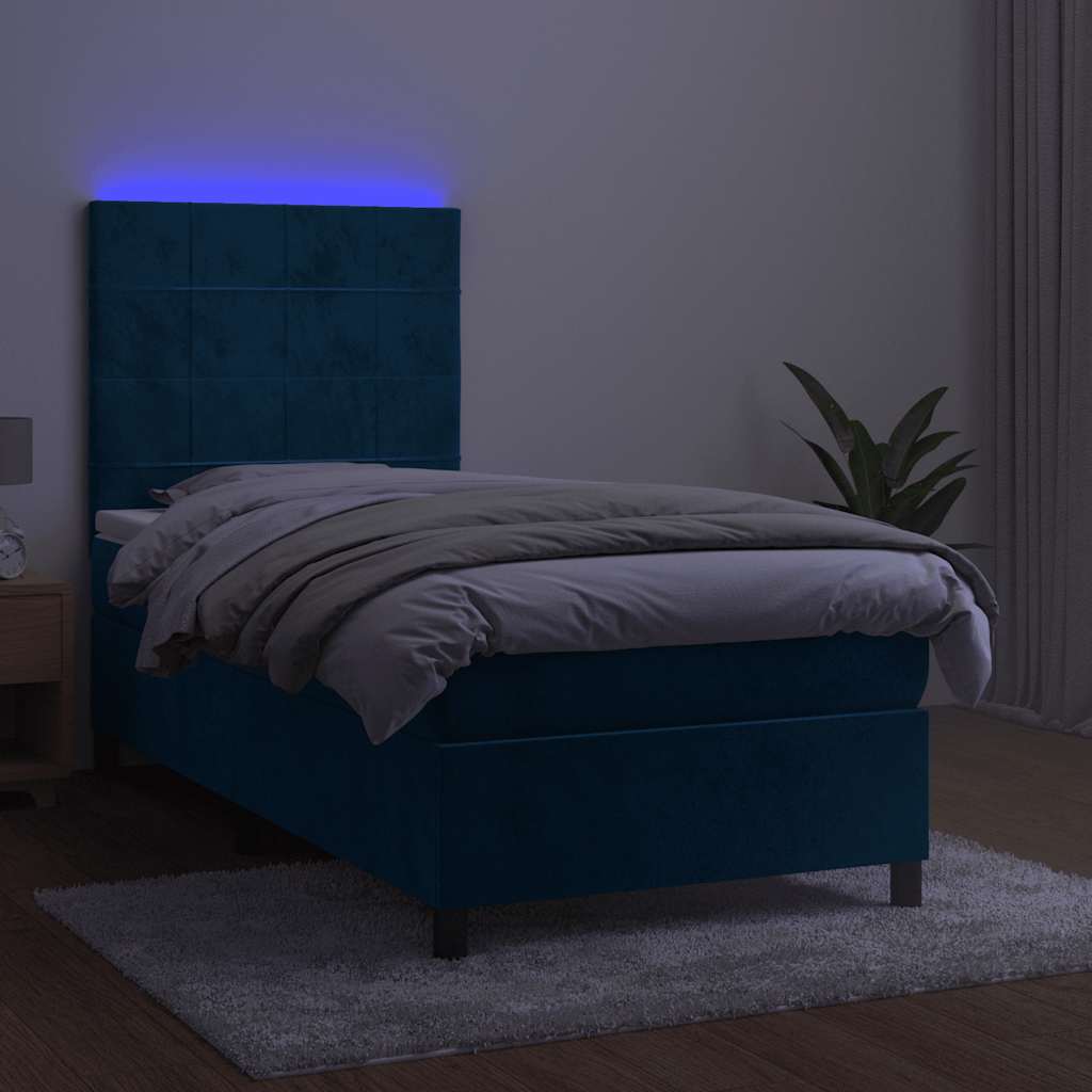 Sommier à lattes de lit et matelas et LED Bleu foncé 90x200 cm - XIOS