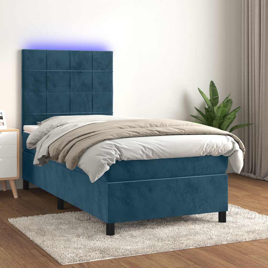 Sommier à lattes de lit et matelas et LED Bleu foncé 90x200 cm - XIOS