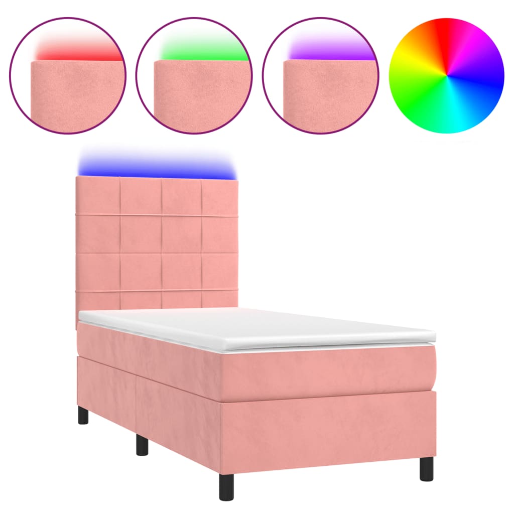 Sommier à lattes de lit avec matelas LED Rose 90x200 cm Velours - XIOS