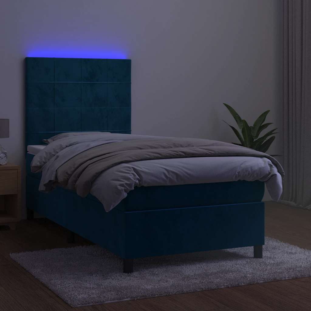 Sommier à lattes de lit matelas et LED Bleu foncé 100x200 cm - XIOS