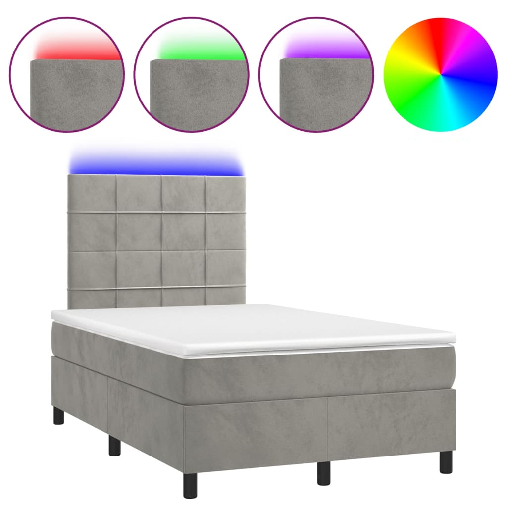Sommier à lattes de lit matelas et LED Gris clair 120x200 cm - XIOS